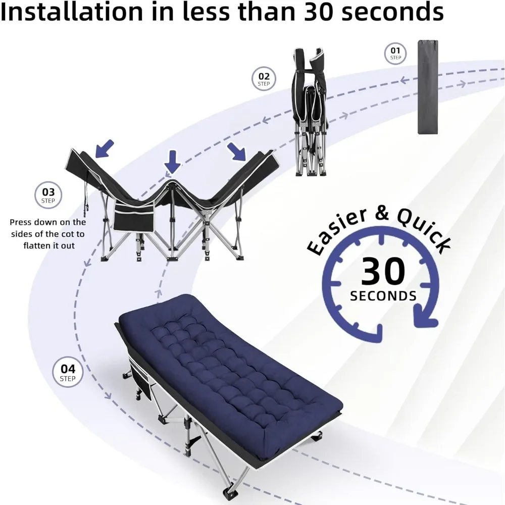 Imagem -04 - Berço de Acampamento Portátil para Adultos Berço para Dormir 28 Extra Wide Dobramento Resistente Carga Máxima 600lbs com Colchão Grosso