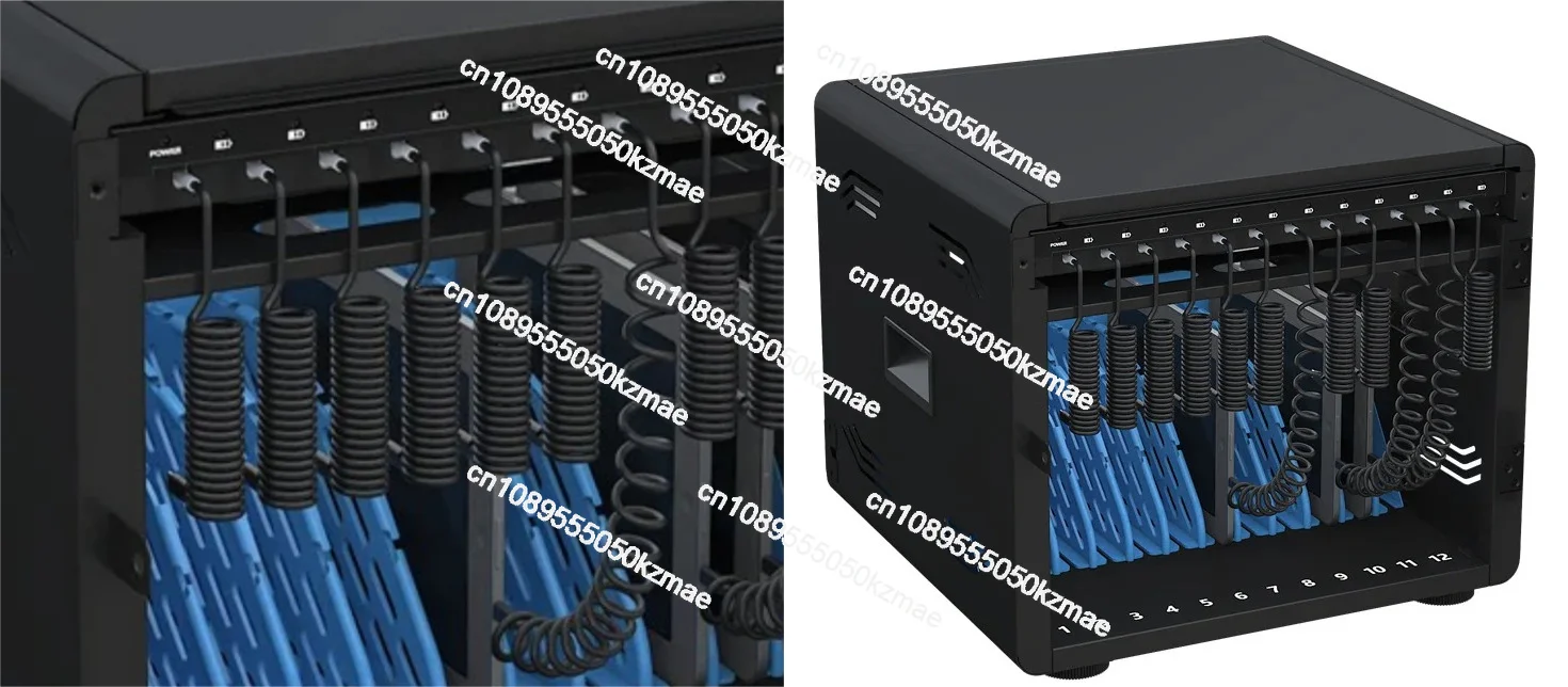 12 Bays Type-C Laptop Charging Cabinet with Cables Desktop & Wall Mount USB Charging Station 65W Fast Charging for Office