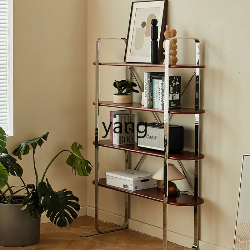 XYY solid wood multi-layer bookshelf stainless steel shelf office study storage