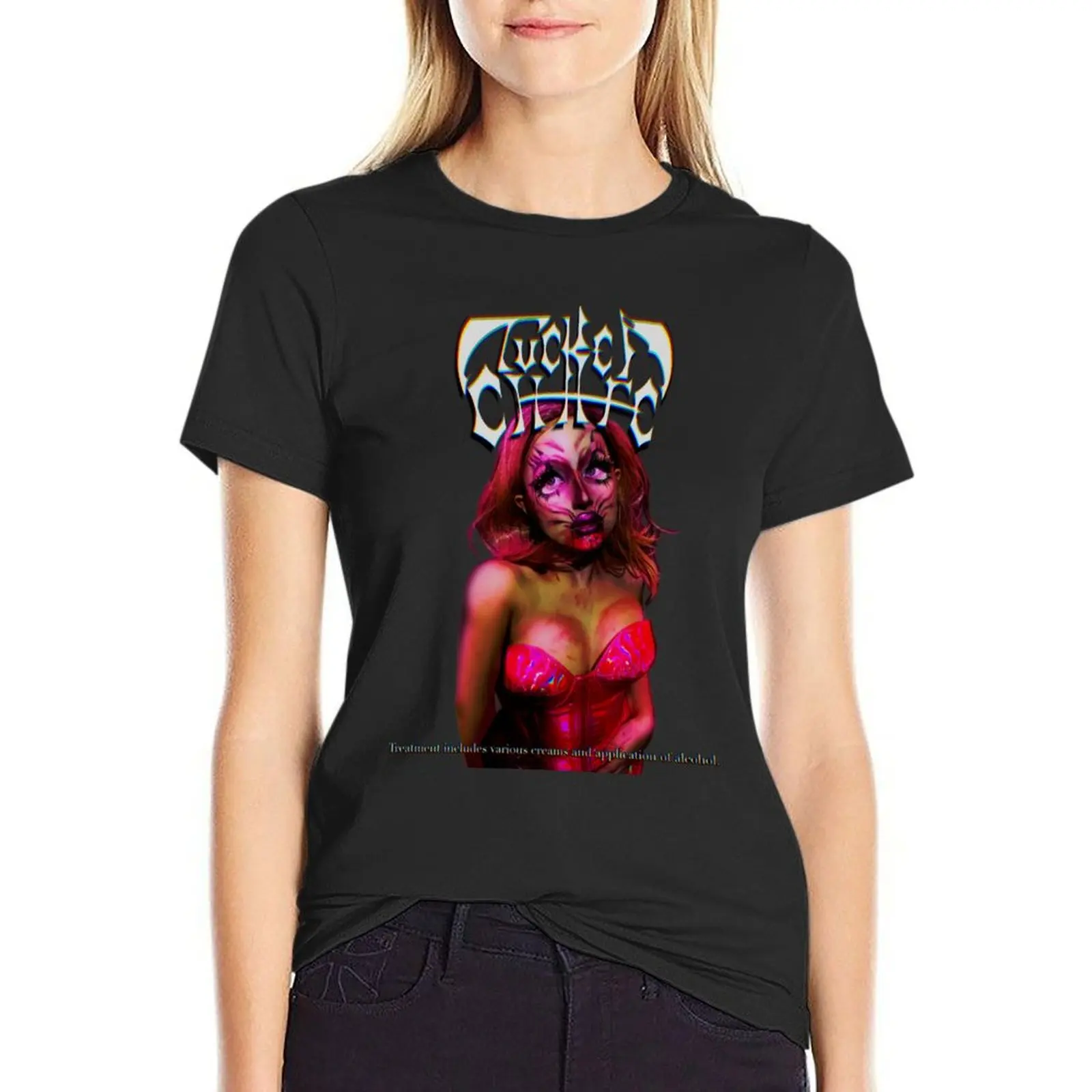 Tucker Chafe Drag Queen Black Metal Design Pink T-Shirt sweat cute tops ariat shirts for Women