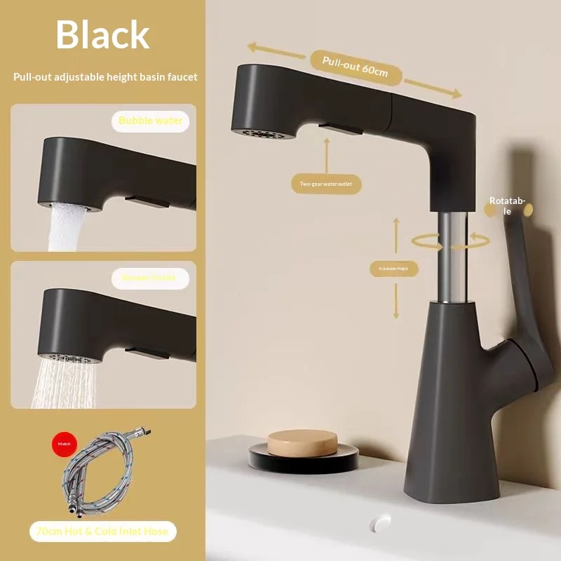 

Белый выдвижной смеситель для ванной комнаты с 2 режимами распыления, регулируемый на 360° ° Поворотный смеситель для раковины, современный подъемный смеситель для умывальника