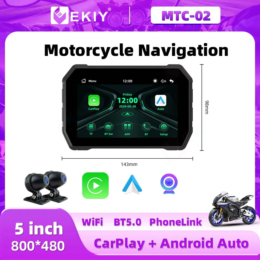 EKIY Motorcycle GPS 5 inch WIFI MOTO Navigation Carplay Display Screen Portable Motorcycle Android Auto MTC-10