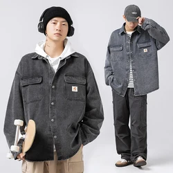 Washed Vintage Loose Fit Japanese Style Long Sleeve Shirt for Men Spring Season Retro Branded High Street Jacket Shirt Outerwear