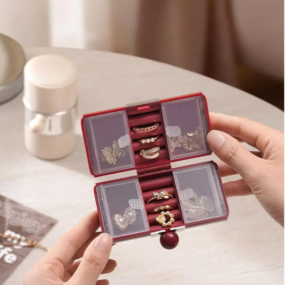 Portable Jewelry Storage Box Round Shape Compact Earrings Rings Organizer Case Multiple Compartments Jewelry Mini Shell Women