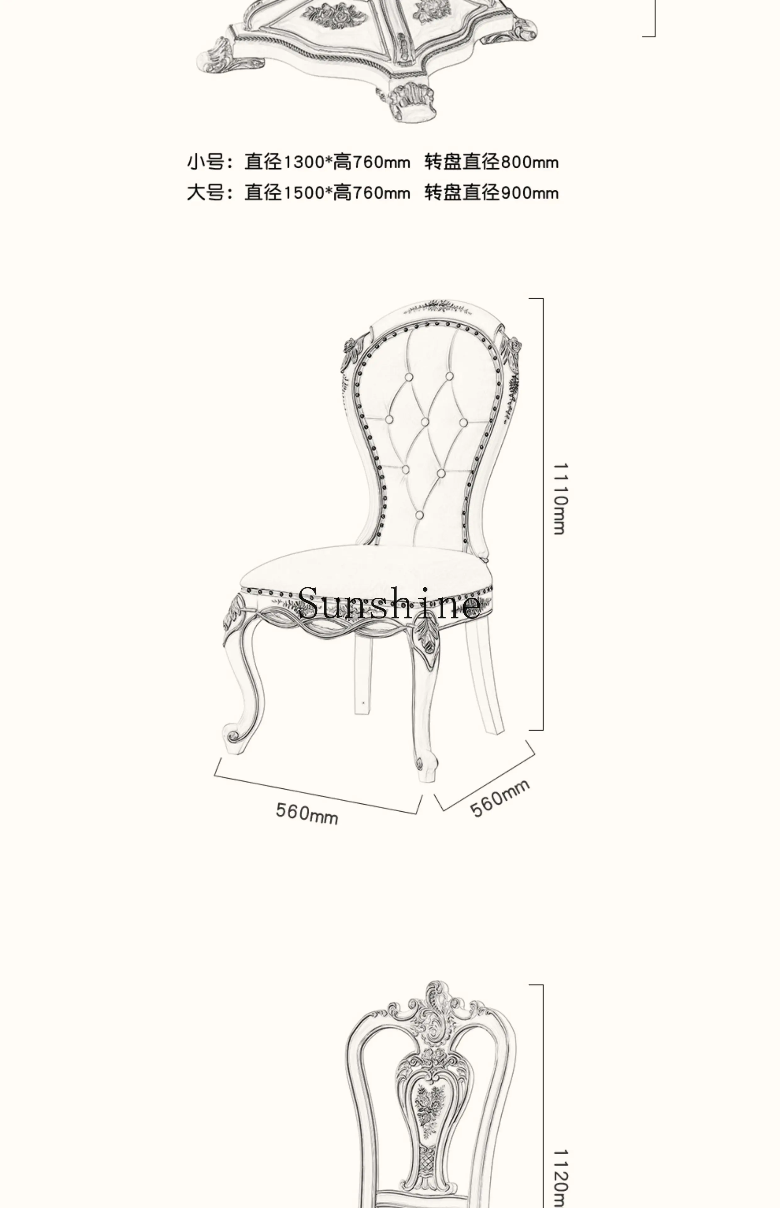 European French painted flower large apartment all solid wood household 6/8 people luxury round dining table