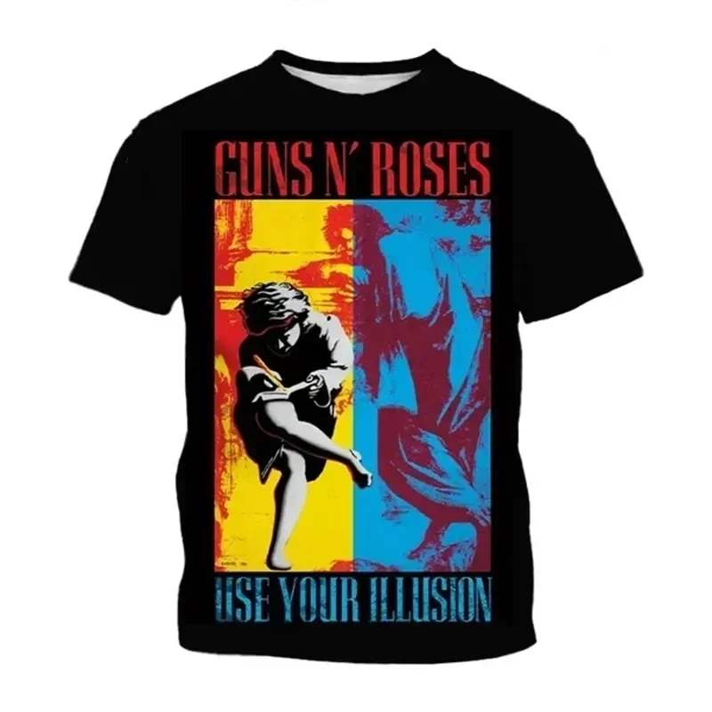 Guns N' Roses Band Theme Printed Short-sleeve T-shirt Fashion Casual Round Neck Top Unisex Rock Style Tee