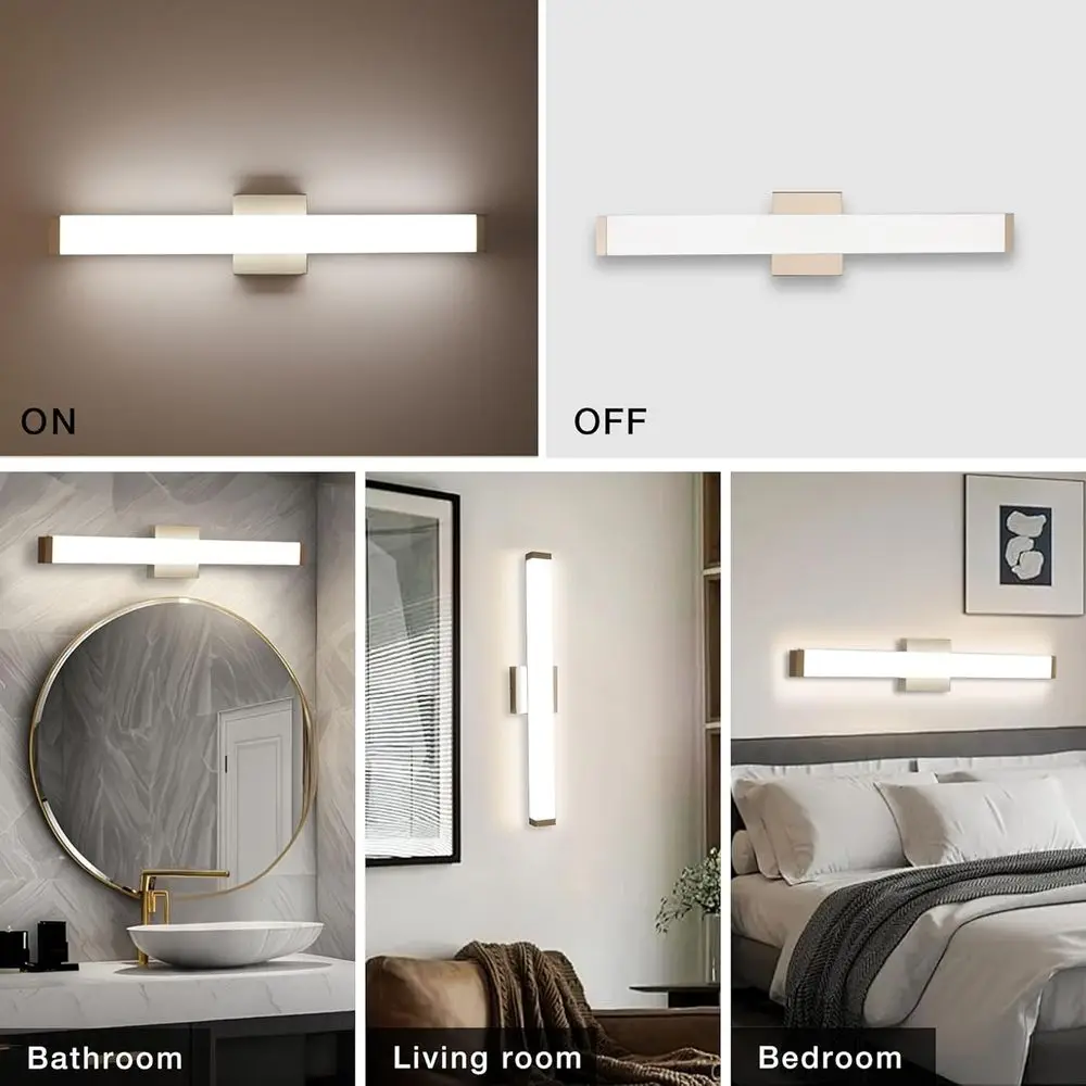 24 شريط إضاءة حائط LED من النيكل المصقول، 14 وات، 4000 ك أبيض طبيعي، للحمام فوق المرآة #4