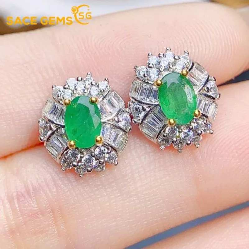 

SACE GEMS модные ювелирные серьги для женщин стерлингового серебра 925 пробы 4*6 мм серьги-гвоздики с натуральным изумрудом для свадебной вечеринки ювелирные украшения