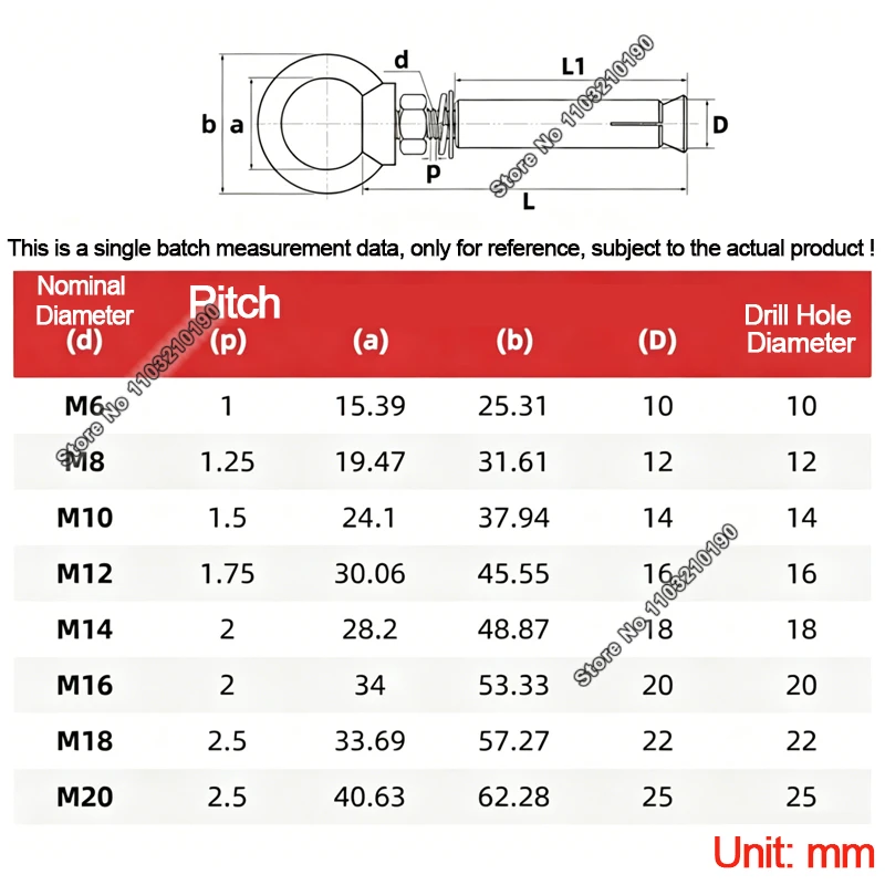 304 Stainless Steel M6 M8 M10 M12-M20 Sleeve Anchor Concrete Expansion Eye Bolt Installation Artifact Hook Ring Expansion Screws