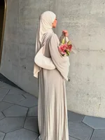 Robe musulmane Eid pour femmes, manches évasées plissées, Kaftan Jalabiya, Robe longue arabe, Ramadan marocain, dubaï Abayas, 2024 1