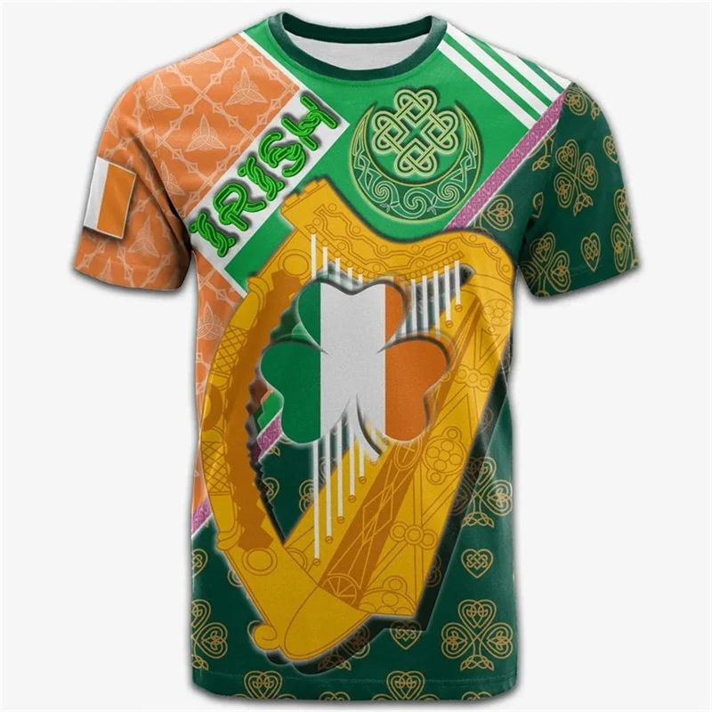 Ireland Shamrock Pattern T-Shirt 3D Printed T Shirt Men Women Clothing Casual Short Sleeve Tees O-Neck Pullover Tops Streetwear