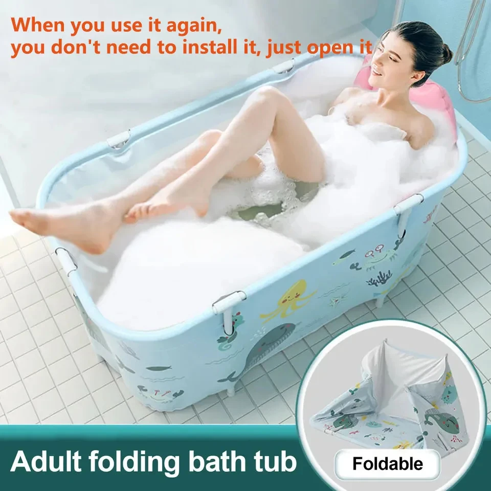 Foldable Rectangle Bathtub Home Care Portable Blue Sky Soaking Folding SPA Adult Bath Tub