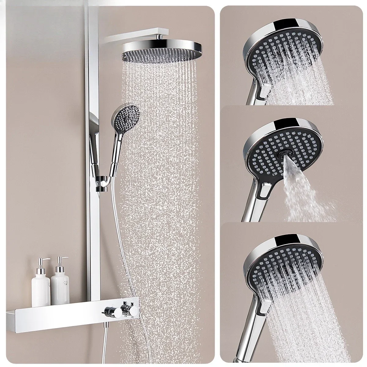 Ming device objective lens rain, handheld shower set three-function constant temperature, shower shower household
