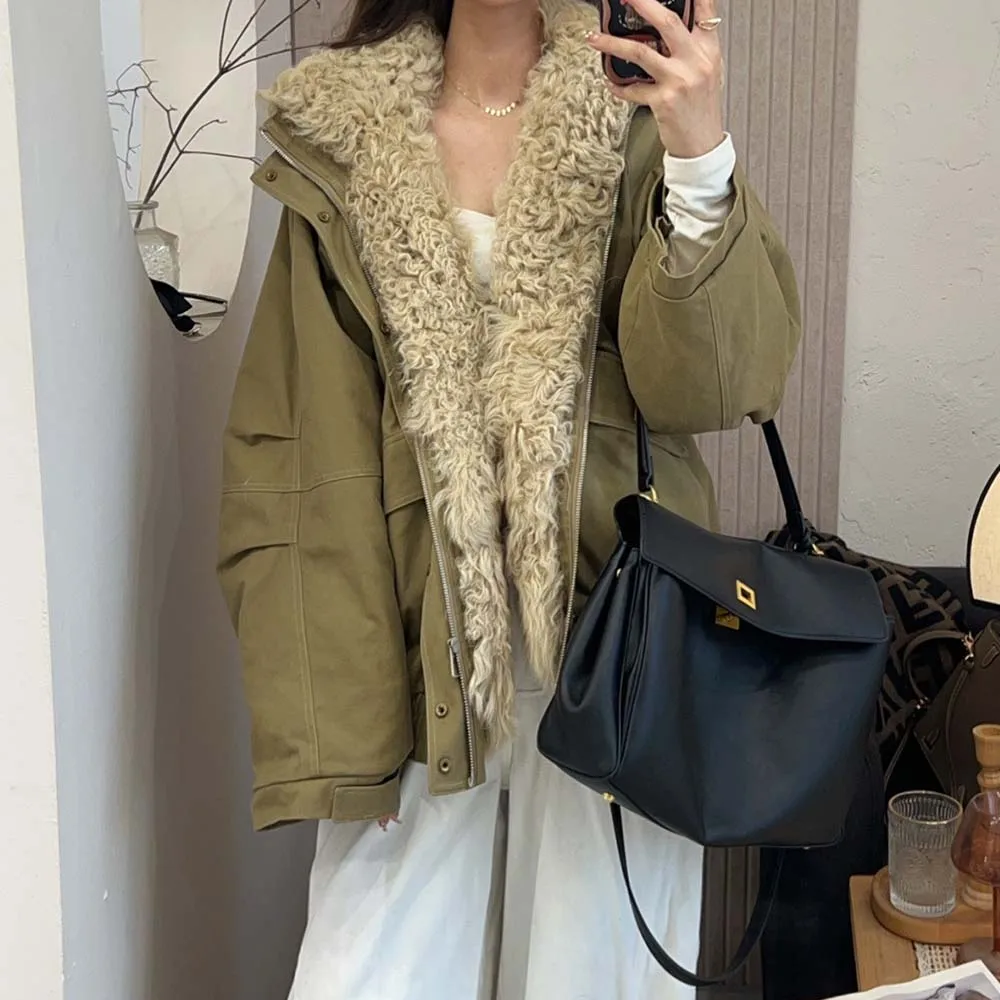 2025 Herfst Winter Mode Vrouwen Jassen Losse Casual Lamswollen Jas Dikke Warme Vrouwelijke Overjas Ganzendonsjack