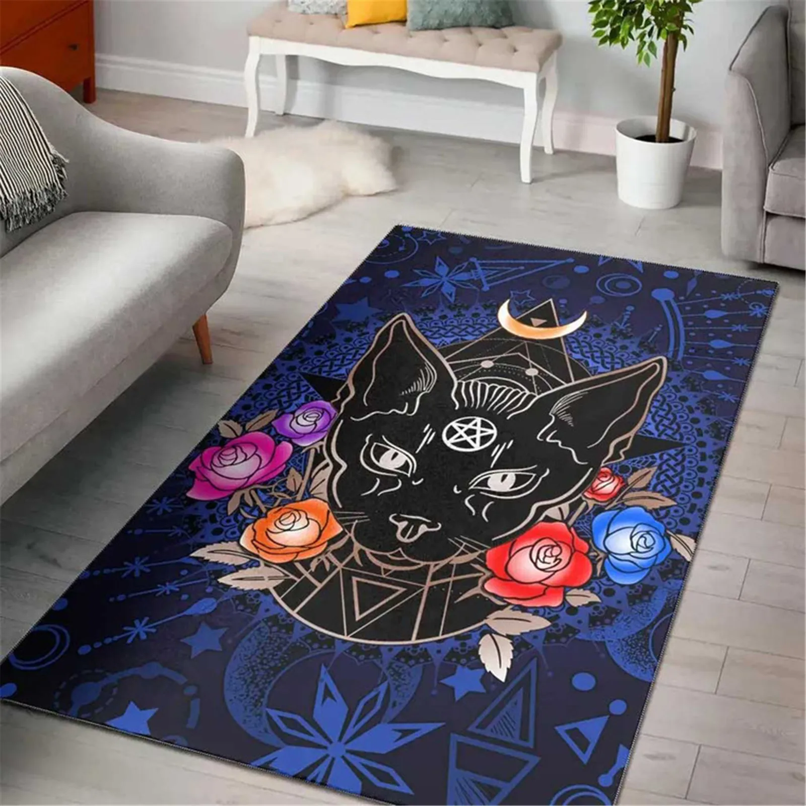 HX Celtic Wicca Area Rug Occult Cat Carpets Flannel Material 3D Printed Floor Mats for Bedroom Living Room Dropshipping