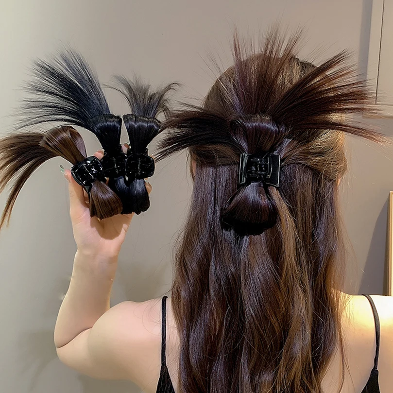 Women Half-tie Hair Claw Feather Shuttlecock Head Lazy Meatball Head Crab Clip Wig Catch Clip High Ponytail Hair Accessories