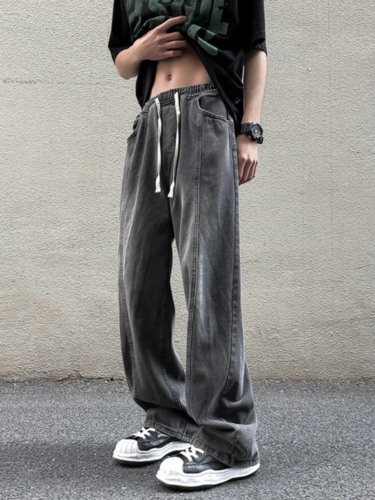 

American Vibe High Street Washed Corduroy Men's Loose Waist Straight Leg Pants Oversize Straight Cut Casual Jeans