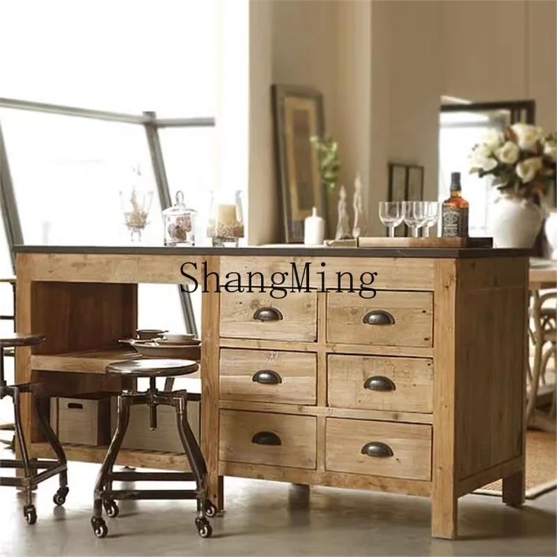 

ZYY multifunctional retro solid wood dining side cabinet creative kitchen Nakajima operation meal preparation table