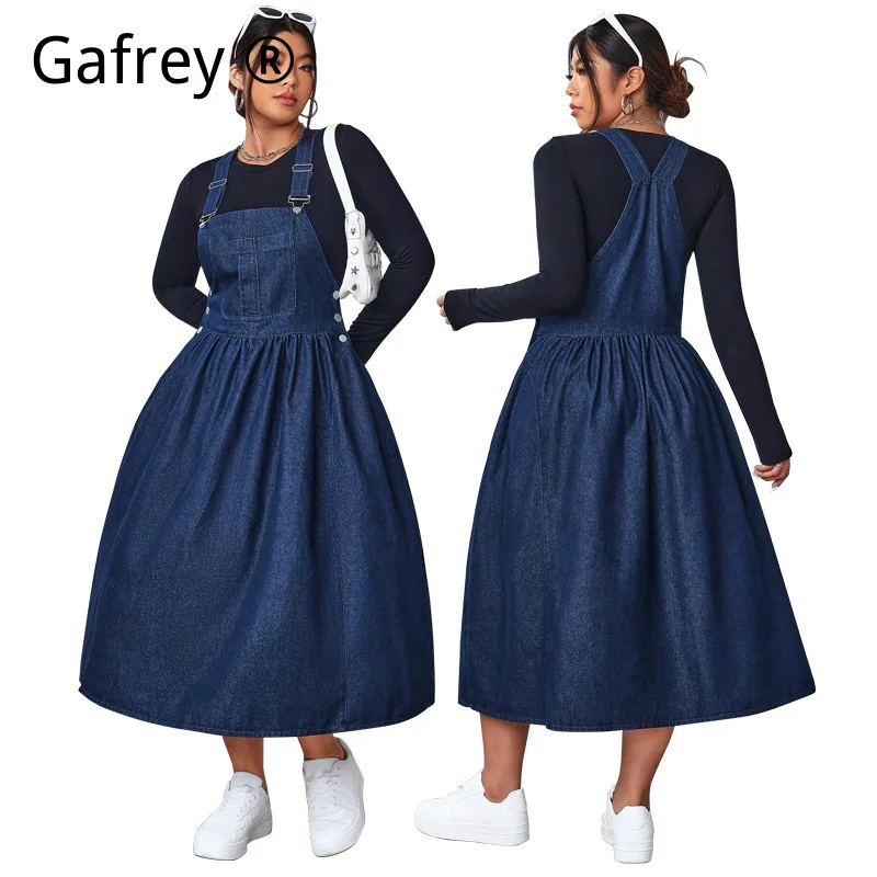 

Women 2XL 3XL 4XL 5XL Plus Size Dress Slim Fit Big Hem Pinafore Dress Fashion Casual Denim Jumper Skirt Streetwear Outfit