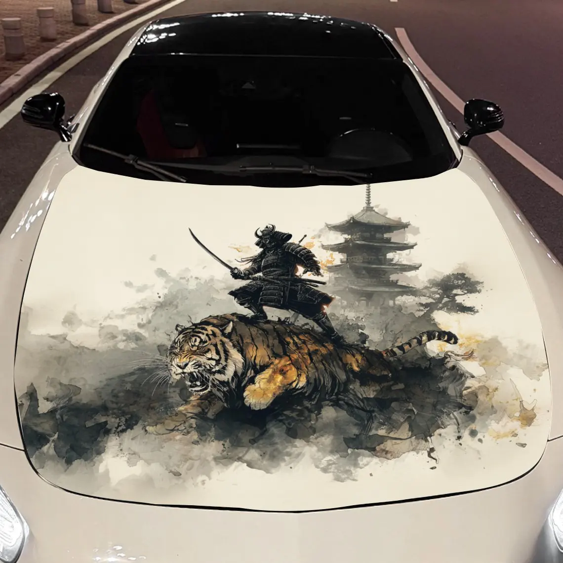 

Виниловая пленка для автомобиля с чернилами самурая и жестоким тигром, водонепроницаемая наклейка на капот автомобиля из ПВХ, самоклеящиеся устойчивые к царапинам наклейки