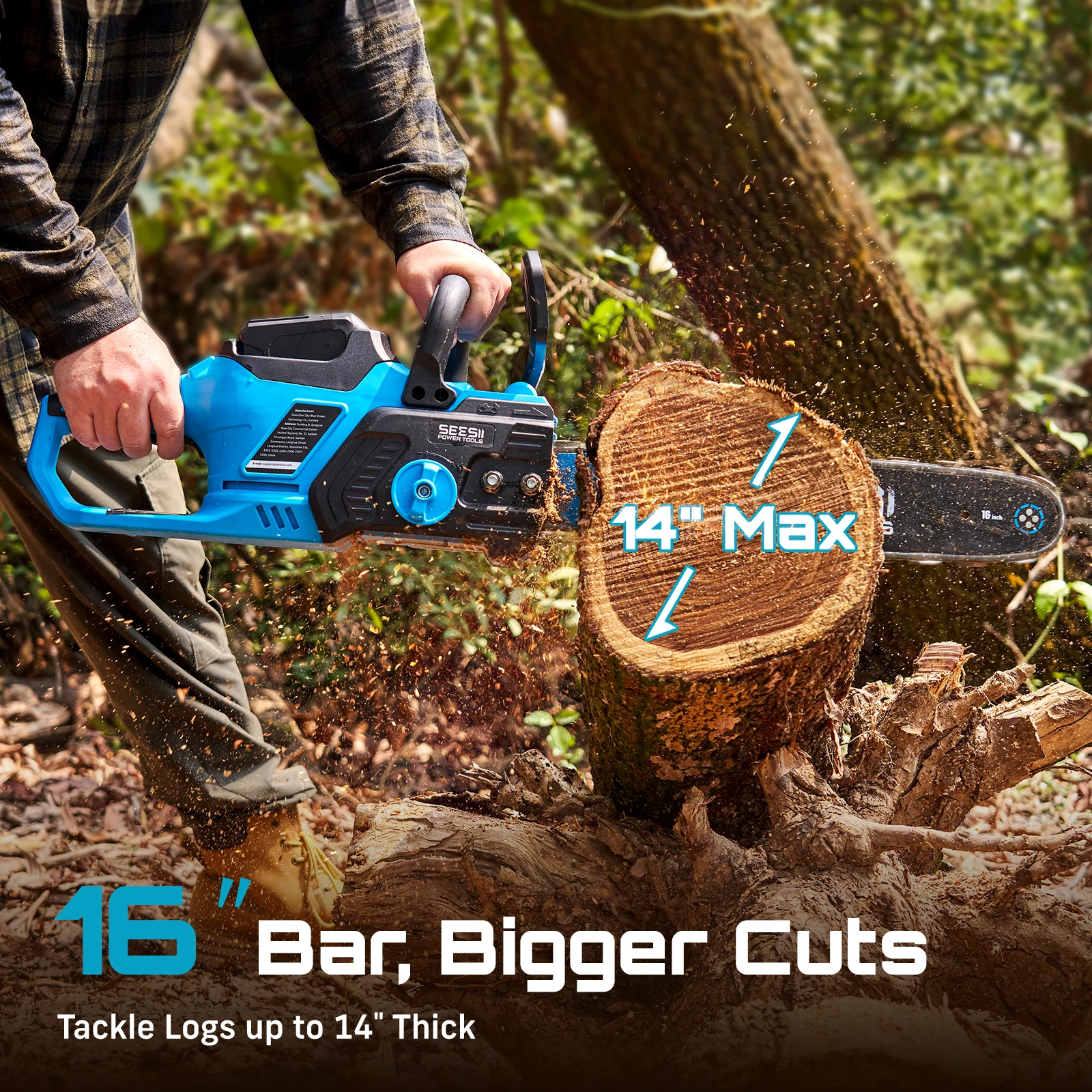 Seesii Brushless Chainsaws Cordless 16" Electric Saws Wood Cutter Pruning Garden Power Tools For Makita Pin 40V 2×4 Ah Batteriey