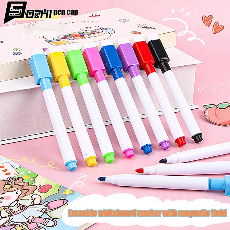 

8Pcs Colorful Magnetic Whiteboard Dry Erase Marker Pens High-capacity Erasable Whiteboard Marker Pens Office School Supplies