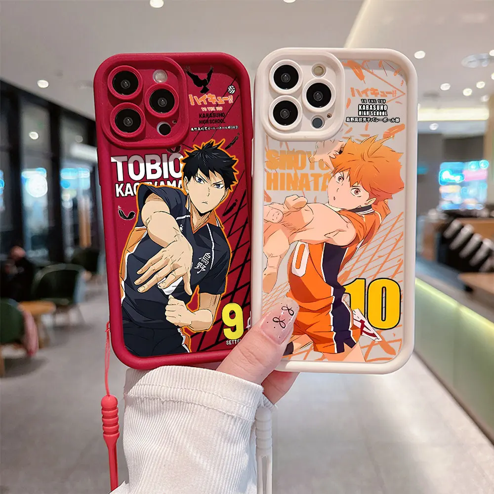 Anime Shoyo Hinata Haikyuu Phone Case for IPhone 16 15 14 13 12 11 Pro Max Mini XR XS X 7 8 Plus Soft Back Cover With Hand Strap