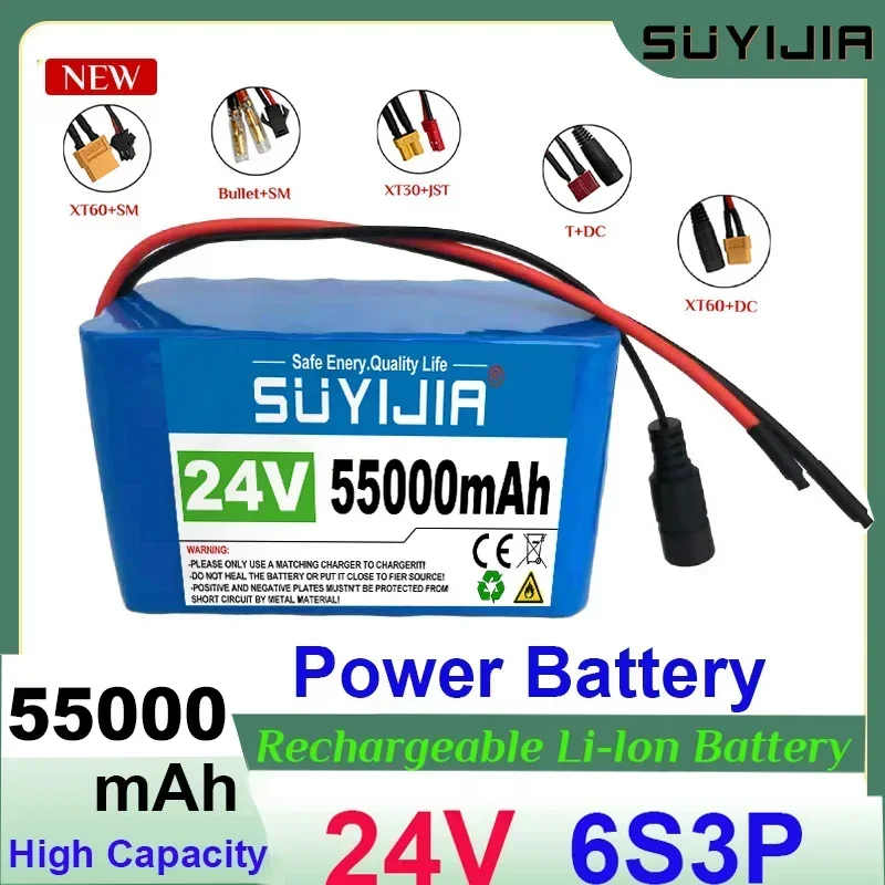 6S3P 18650 24V 55000mAh Lithium Battery Pack Rechargeable Li-ion Cells W/ BMS for 25.2V  E-bike Moped Electric Scooter Bicycle