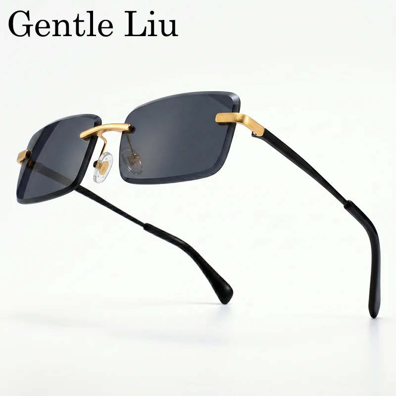 

Small Frame Rectangle Punk Rimless Sunglasses Men 2026 Luxury Designer Vintage Gold Frameless Sun Glasses Male Driving Shades