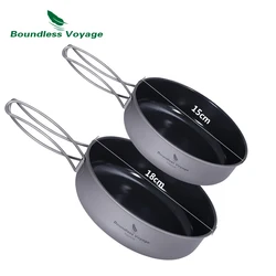Boundless Voyage Titanium Pan Small Non-stick Skillet Ultralight Camping Frying Pan Outdoor Hiking Plate with Folding Handle