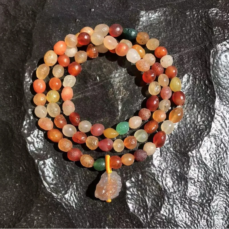 Alashan Gobi Rough Agate Colorful Three-Circle Hand-Wrapped Candy Heart Pendant