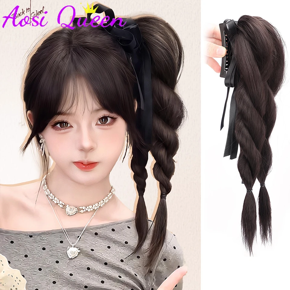 

AOSI Claw Ponytail Long Curly Double Twist Braid Ponytail Extensions Synthetic Clip In Hair Extensions For Daily Use Hair