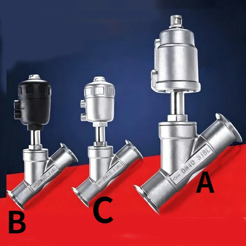 

1/2" to 2" Stainless steel Tri-Clamp Ends Y Shaped Angle seat valve high temperature Pneumatic Actuated Steam Gas Oil Water