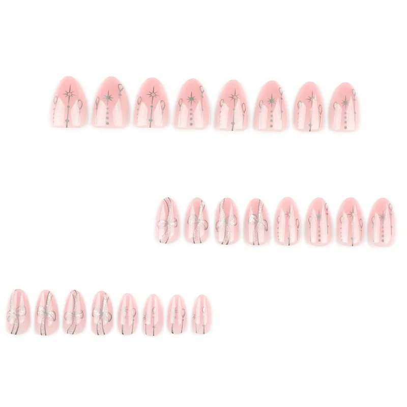 24 szt. Krótkie Paznokcie Dociskane dla Kobiet Migdałowe Sztuczne Paznokcie do Klejenia Gotowe Sztuczne Letnie Końcówki Paznokci Zestaw Protezowych Paznokci 2025