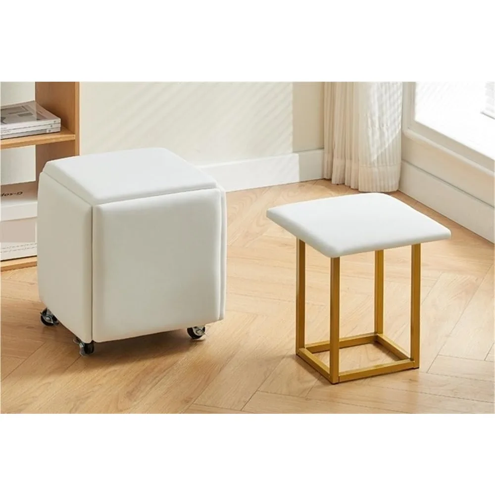 Stool Cubes, 5 in 1 Nesting Ottoman Cube Chair, Movable Footstool, Stackable Sofa Chair Stools, Foot Stool with Swivel Casters