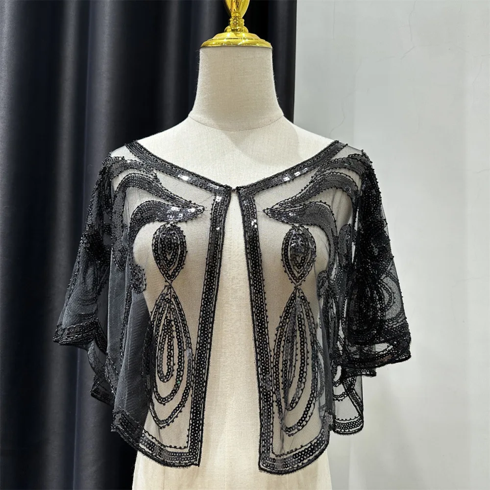 Women Formal Beaded Bolero Shrug Glitter Sequin Wrap Cardigan Open Front Elegant Wedding Evening Party Outerwear