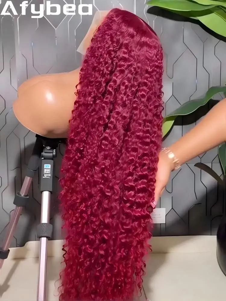 

250 Density Burgundy Wig Human Hair 28 Inch 13X6 Deep Wave Lace Front Wig Curly Hd Transparent Lace Frontal Wig Red Colored Wigs
