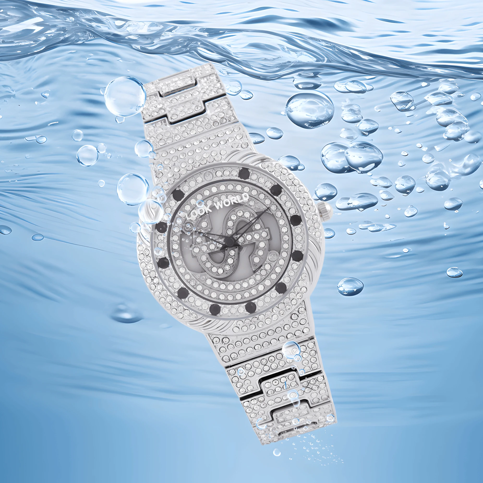 1 Pc Colorful Rotating Women's Quartz Watch Rhinestone set, large dial design, the face can be rotated to represent good luck