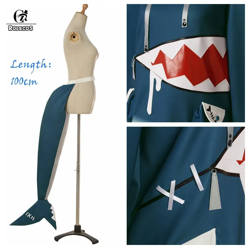ROLECOS Hololive Gawr Gura Cosplay Costume ENG Shark Costume for Women Halloween Youtuber Cosplay Full Set Tail
