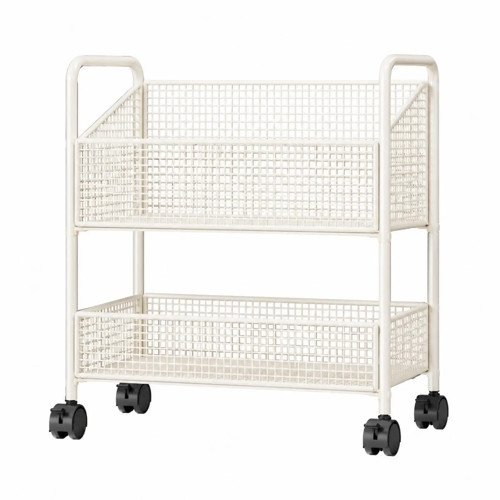 Mobile Shelf Unit Two Tier Wrought Iron Storage Rack with Handles for Office Bedroom Dorm Room Organizer Shelving