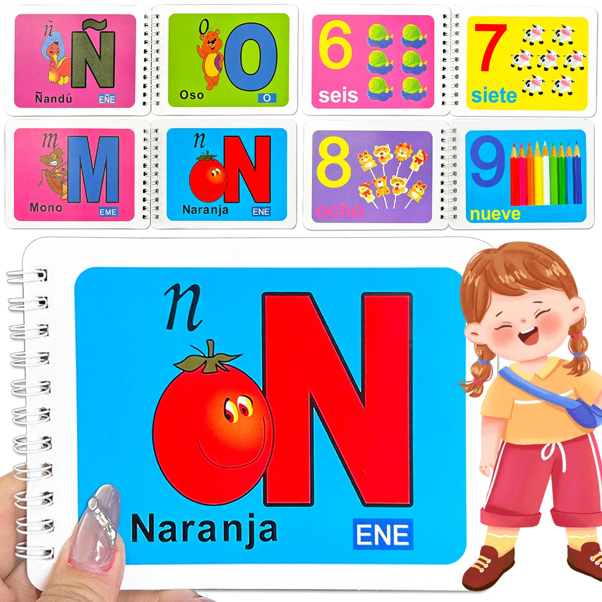 

Портативный ноутбук для когнитивного образования, размер 14,5 см x 10,7 см в испанском стиле, подходит для дошкольного домашнего обучения,