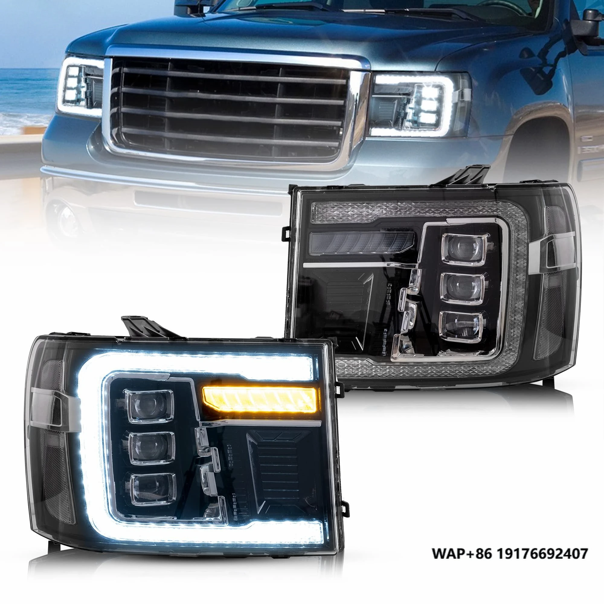

Projector LED Headlights W/Dynamic Animation W/Sequential Turn Signal Full Led Front Lamp Assembly Driver& Passenger Sides