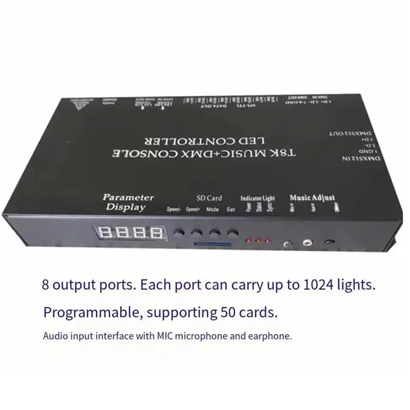 RISE-WS2811 WS2815 ل RGBIC SPI-TTL Led قطاع ضوء وحدة تحكم T8K الموسيقى + DMX وحدة التحكم 8 قنوات ميناء مع هيئة التصنيع العسكري في