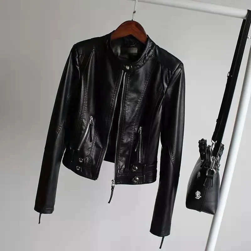 

Spring Autumn New Temperament Loose Women's PU Jacket Korean Version Elegant Comfortable Ladies Faux Leather Coat JJ390