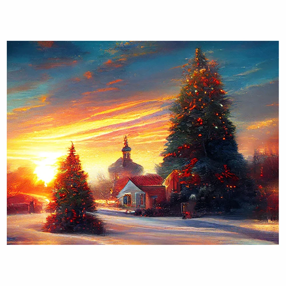 LZAIQIZG 5D DIY Diamond Painting Christmas Tree Sunset Diamond Embroidery Landscape Cross Stitch Handicraft Decoration For Home