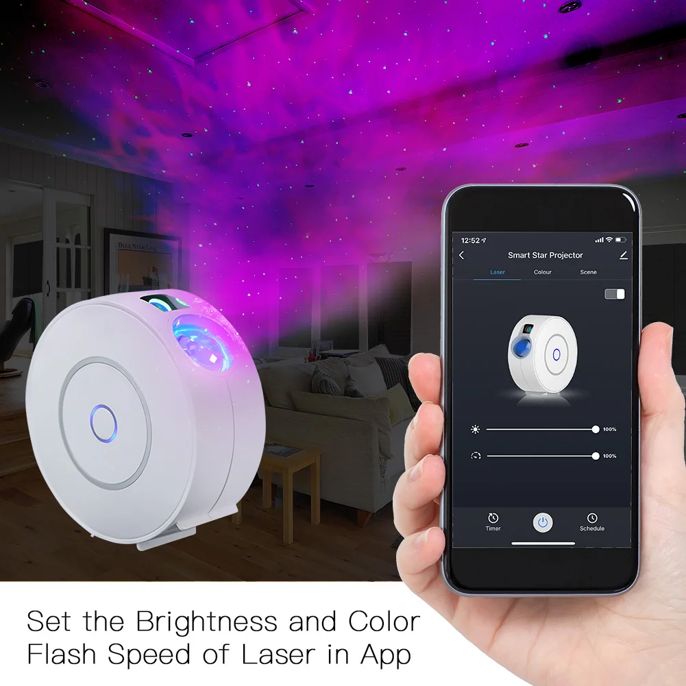 Tuya Wi-Fi مصباح إسقاط LED ذكي مستدير السماء المرصعة بالنجوم مع جهاز تحكم عن بعد لرسم خرائط أجواء المسرح المنزلي الرومانسي
