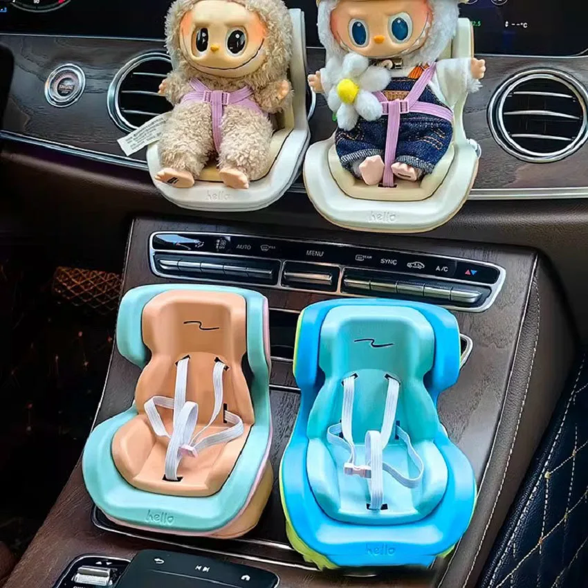 15-17 cm Labubu Pop Autostoel Veiligheidszitje Accessoires Cartoon Schattige Poppen Auto Luchtuitlaat Decoratie Hoogwaardige Auto interieur Geschenken