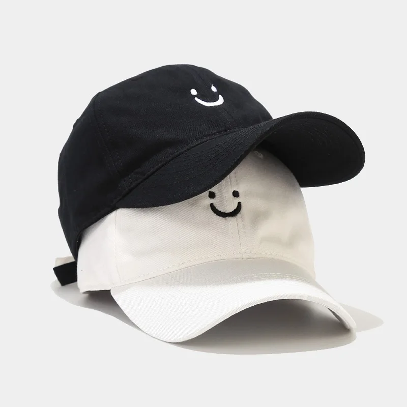 Smiley Face Trucker Hat Washed Dad Hat dla mężczyzn kobiety śliczne czapki z daszkiem niestrukturalny uśmiech haftowany kapelusz