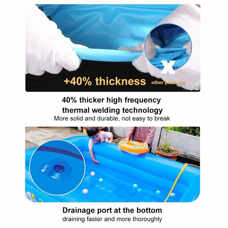 Goture 2.1M 2.6M 3.05M Outdoor Portable Inflatable Swimming Pool for Kids Adlut Family Size Thickened with Air Pump Tool