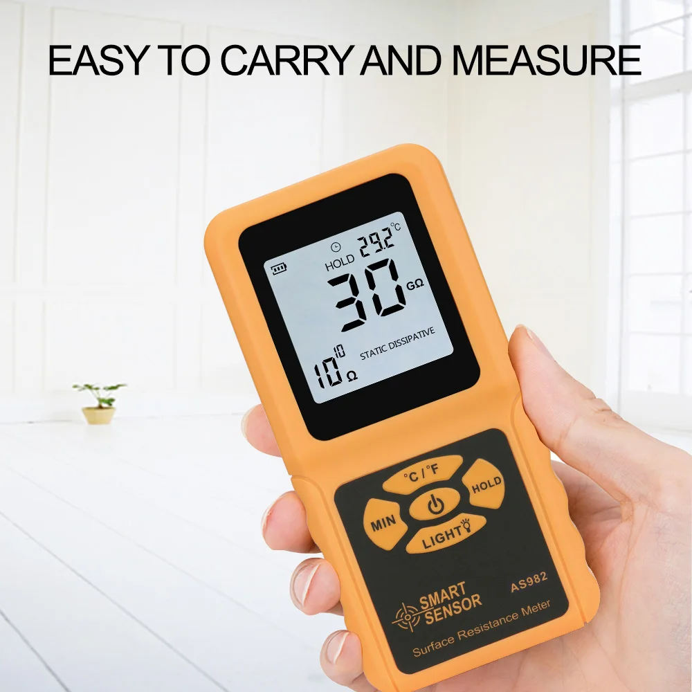 Portable Surface Resistance Meter Handheld Surface Impedance Meter with Data Holding Function LCD Display Resistivity Meter